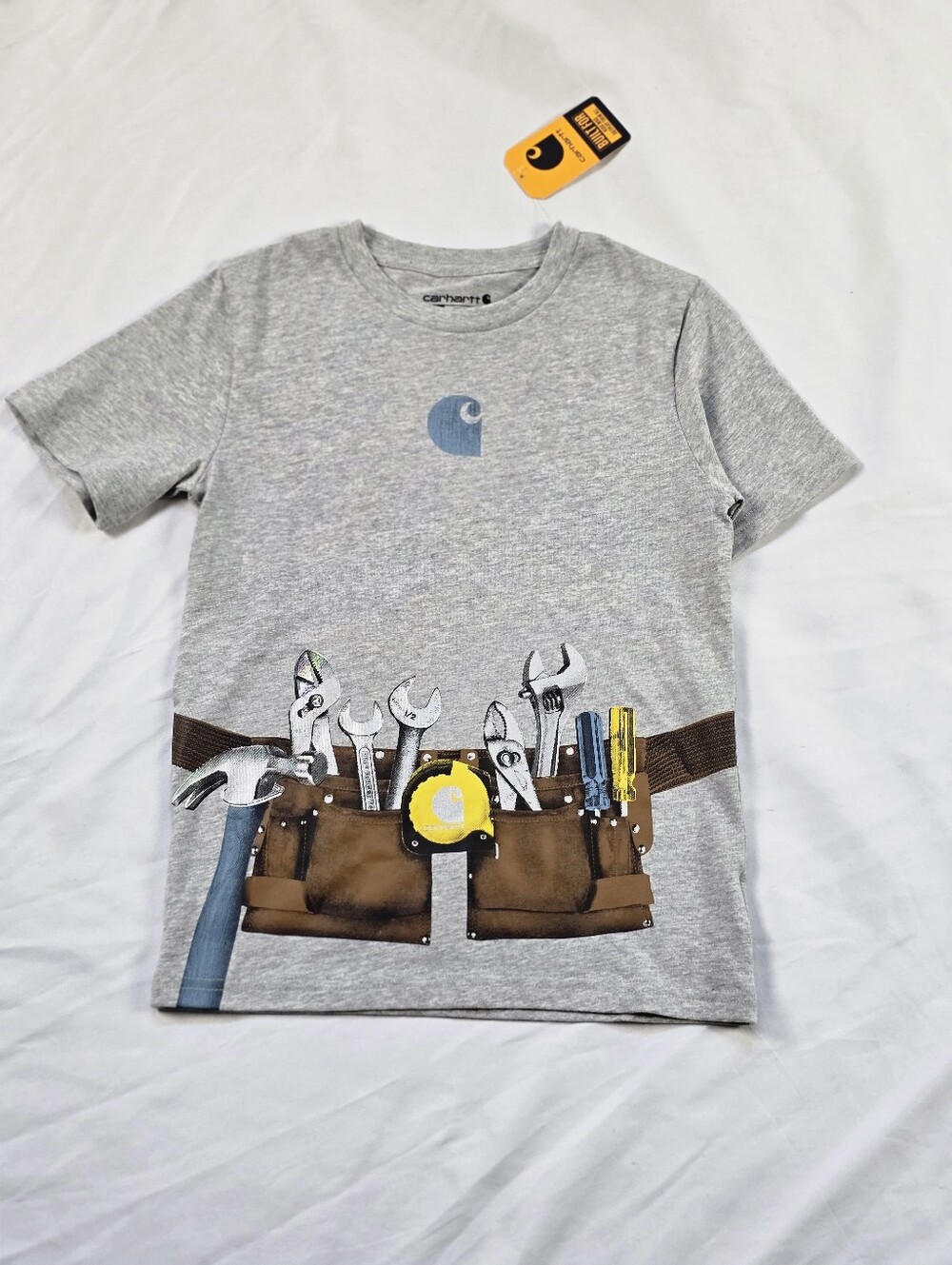 Carhartt Light Grey Tool Belt Crew Neck Tee with Logo. NWT Child's Size 7.